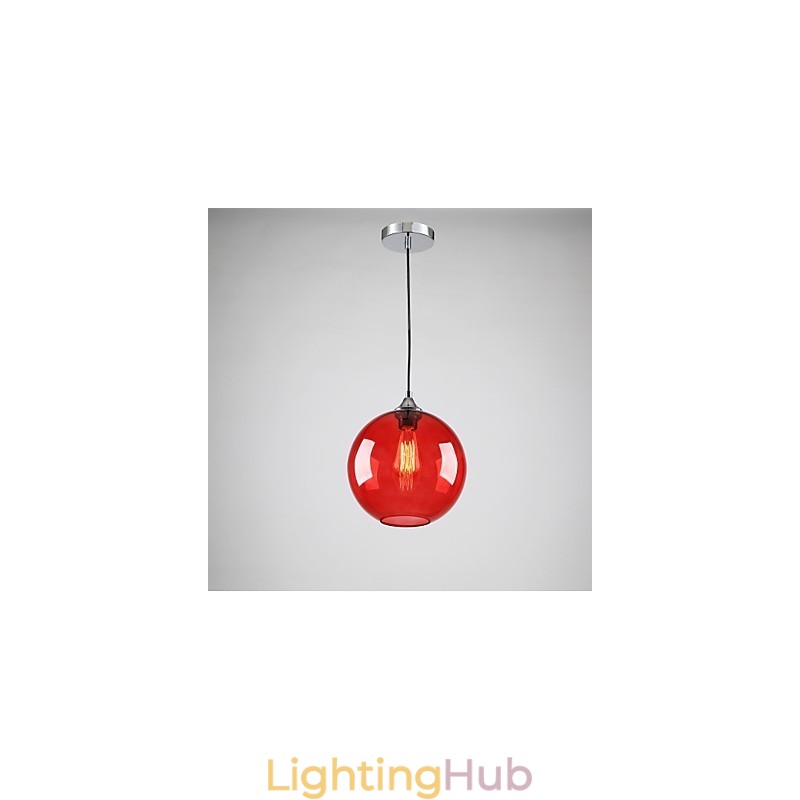 Modern Glass Pendant Light in Round Red Bubble Design