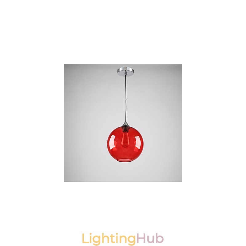 Modern Glass Pendant Light in Round Red Bubble Design