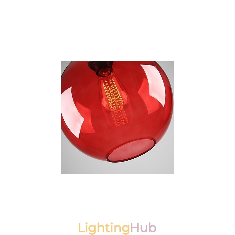 Modern Glass Pendant Light in Round Red Bubble Design