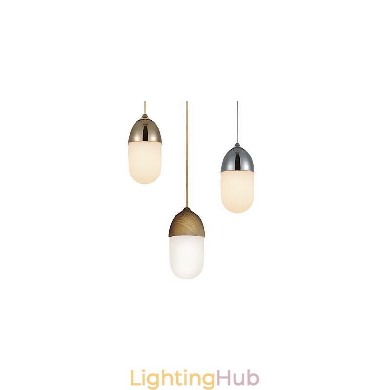 Mini Acorn Pendant Lamp 1 Light Mordern Simplicity Golden Chrome Wooden Color Finish Carbon Steel & Glass Droplight