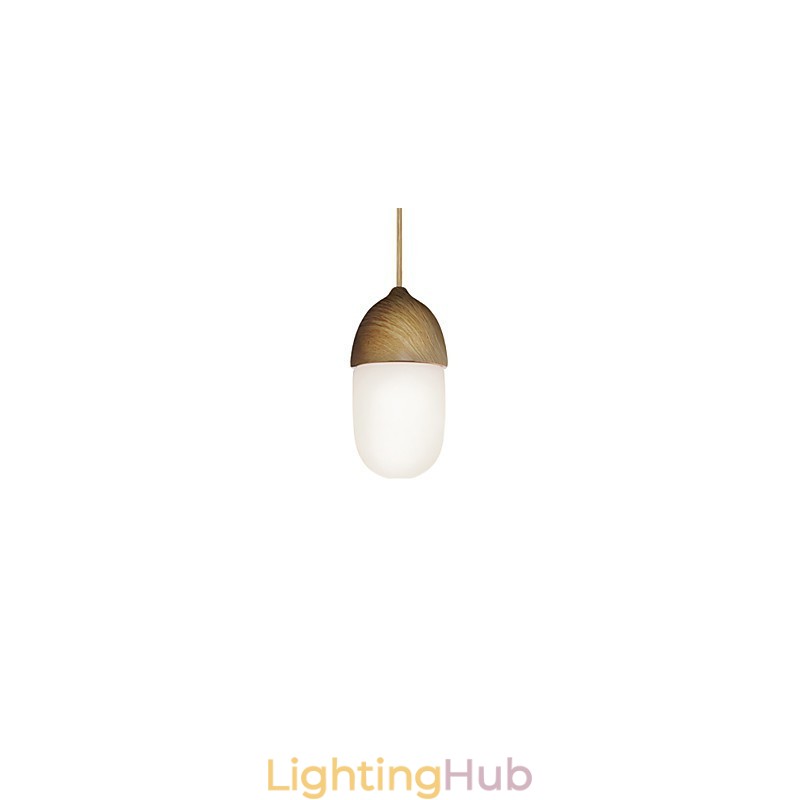 Mini Acorn Pendant Lamp 1 Light Mordern Simplicity Golden Chrome Wooden Color Finish Carbon Steel & Glass Droplight