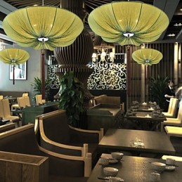 Creative Round Big Red Lantern Lotus Leaf Wedding Festival Cloth Art Chandelier Lamp Light
