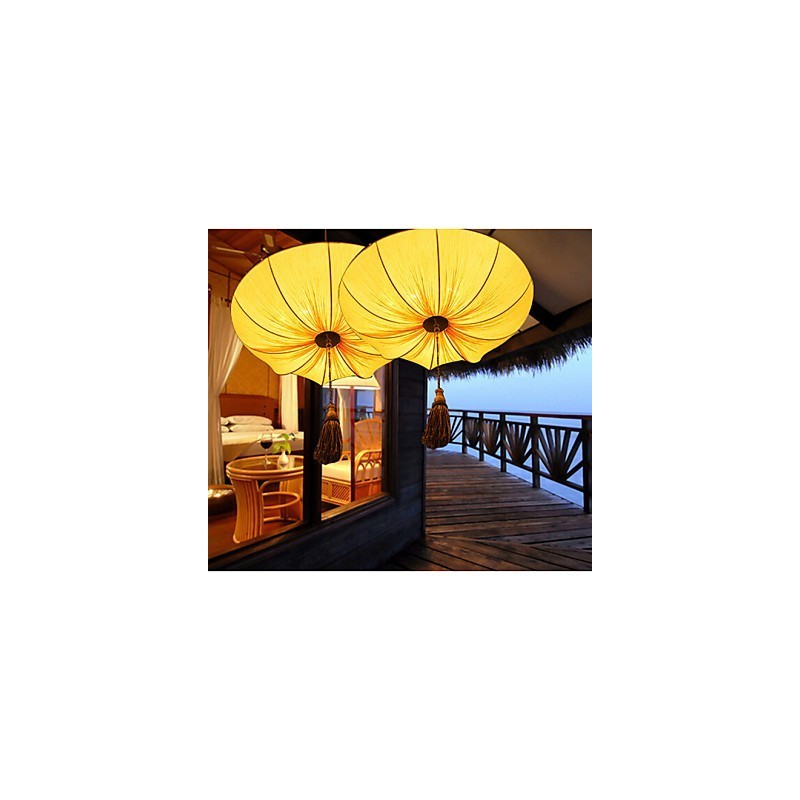 Creative Round Big Red Lantern Lotus Leaf Wedding Festival Cloth Art Chandelier Lamp Light