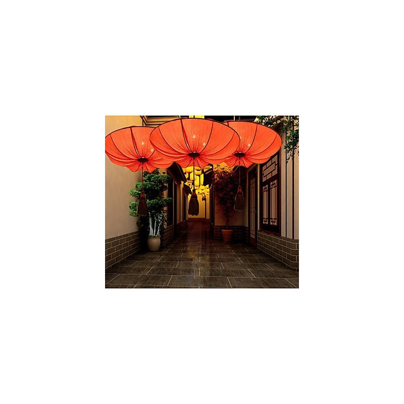 Creative Round Big Red Lantern Lotus Leaf Wedding Festival Cloth Art Chandelier Lamp Light