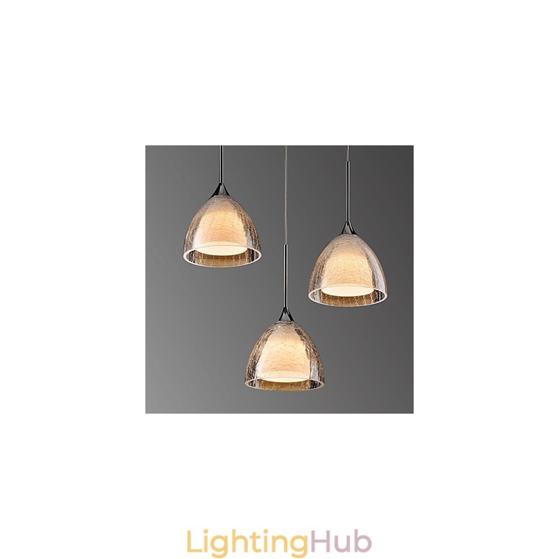 3 Light Two layer Pendant Island Light Crack Glass Polished Chrome