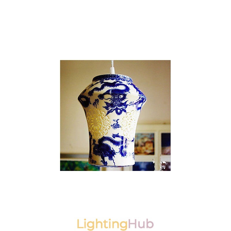 Retro Ceramic lamp lamp Stairs Blue Single Head Chandelier Creative