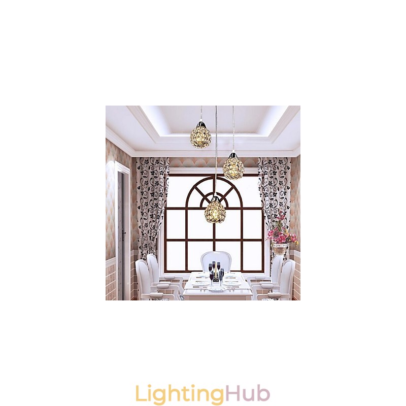 Modern Contemporary Crystal Electroplated Metal Pendant Light