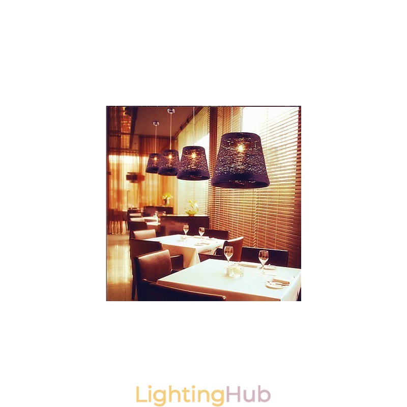 Modern Rural Cany Art Woven Rattan Single Head Droplight Lamp