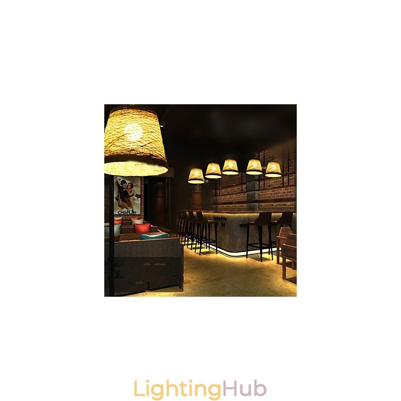 Modern Rural Cany Art Woven Rattan Single Head Droplight Lamp