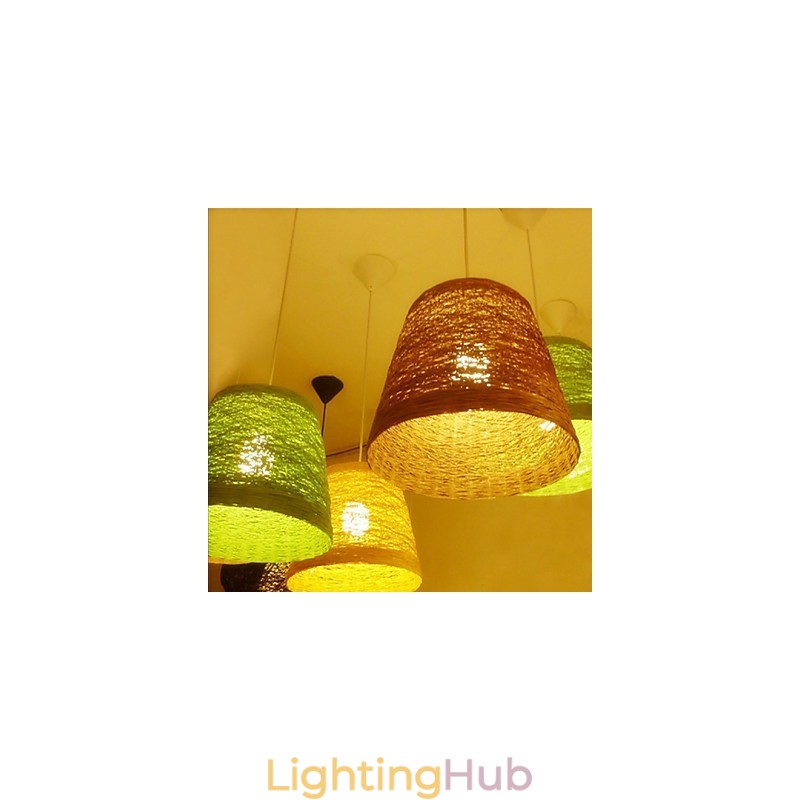 Modern Rural Cany Art Woven Rattan Single Head Droplight Lamp