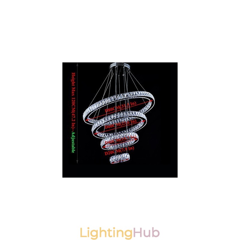 Crystal Pendant Light Ceiling Lamp Chandelier Lighting Fixtures with 4 Rings