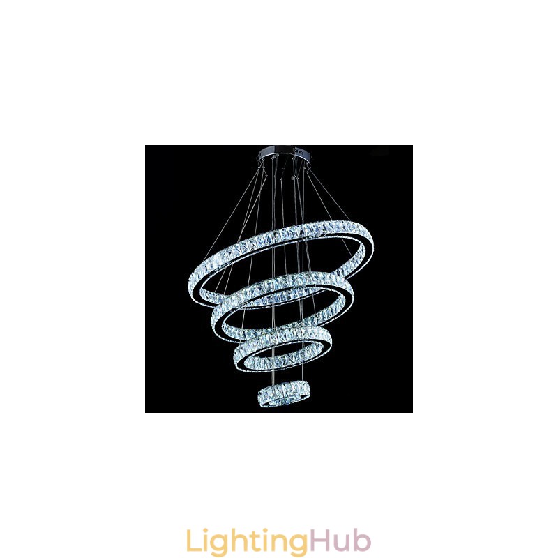 Crystal Pendant Light Ceiling Lamp Chandelier Lighting Fixtures with 4 Rings
