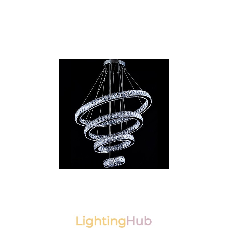 Crystal Pendant Light Ceiling Lamp Chandelier Lighting Fixtures with 4 Rings