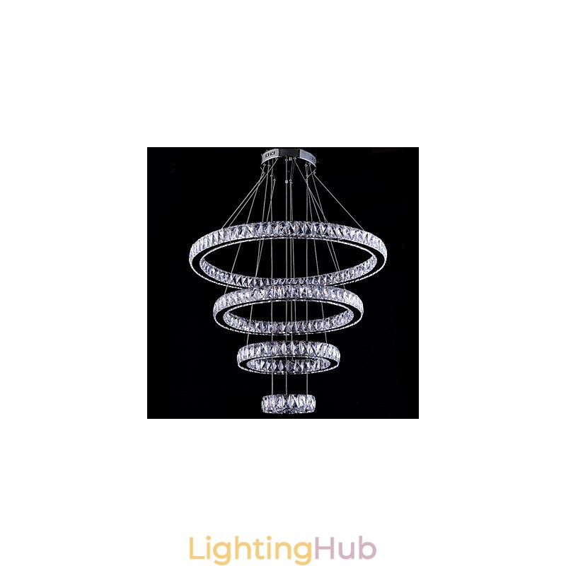 Crystal Pendant Light Ceiling Lamp Chandelier Lighting Fixtures with 4 Rings