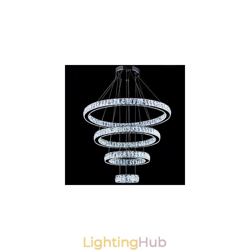 Crystal Pendant Light Ceiling Lamp Chandelier Lighting Fixtures with 4 Rings
