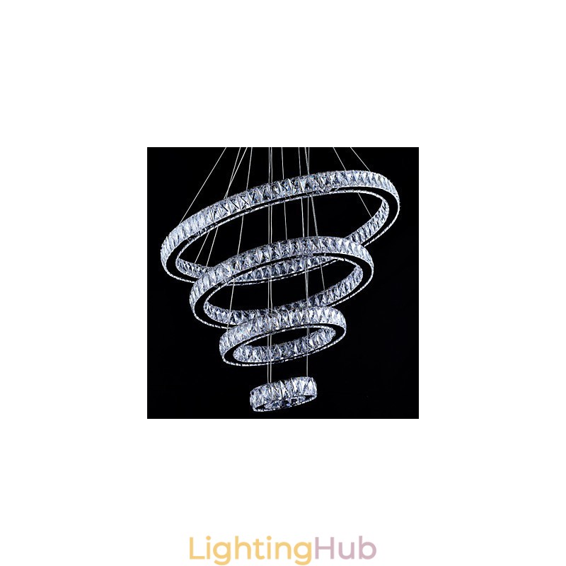 Crystal Pendant Light Ceiling Lamp Chandelier Lighting Fixtures with 4 Rings