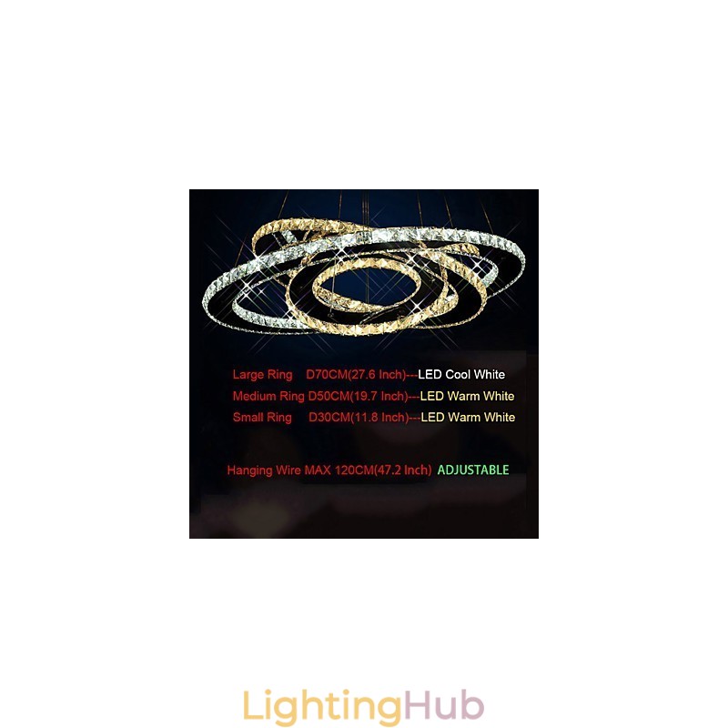 Crystal Pendant Lighting Ceiling Chandelier Light Fixtures with Warm and Cool White 3 rings