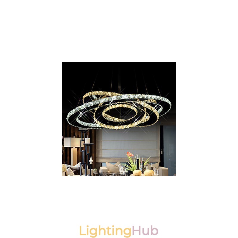Crystal Pendant Lighting Ceiling Chandelier Light Fixtures with Warm and Cool White 3 rings