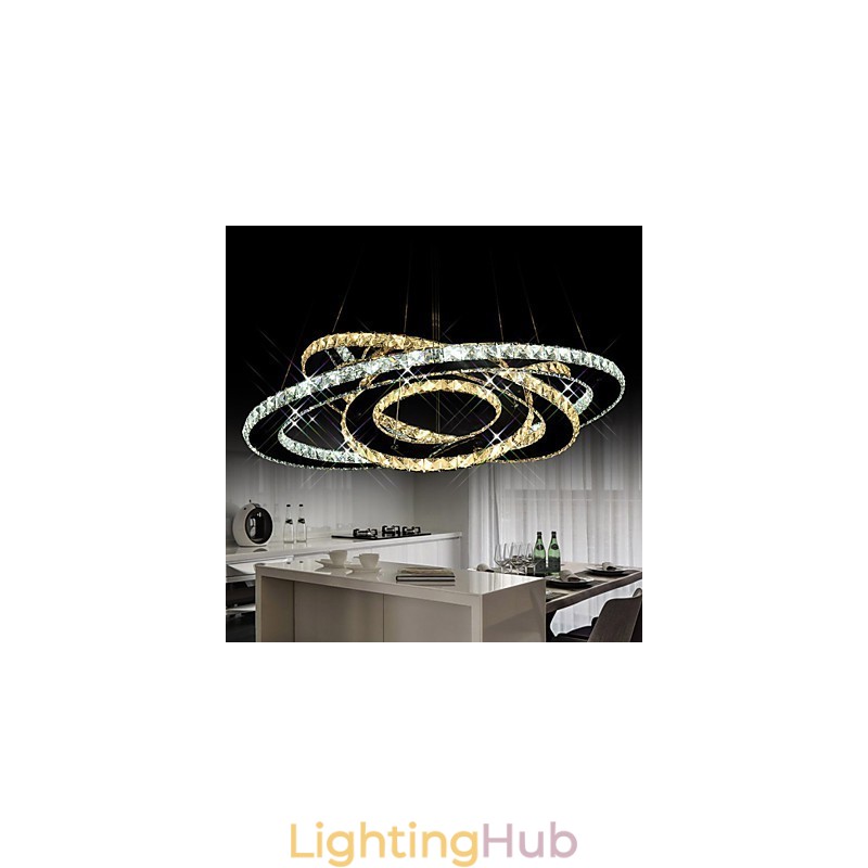 Crystal Pendant Lighting Ceiling Chandelier Light Fixtures with Warm and Cool White 3 rings