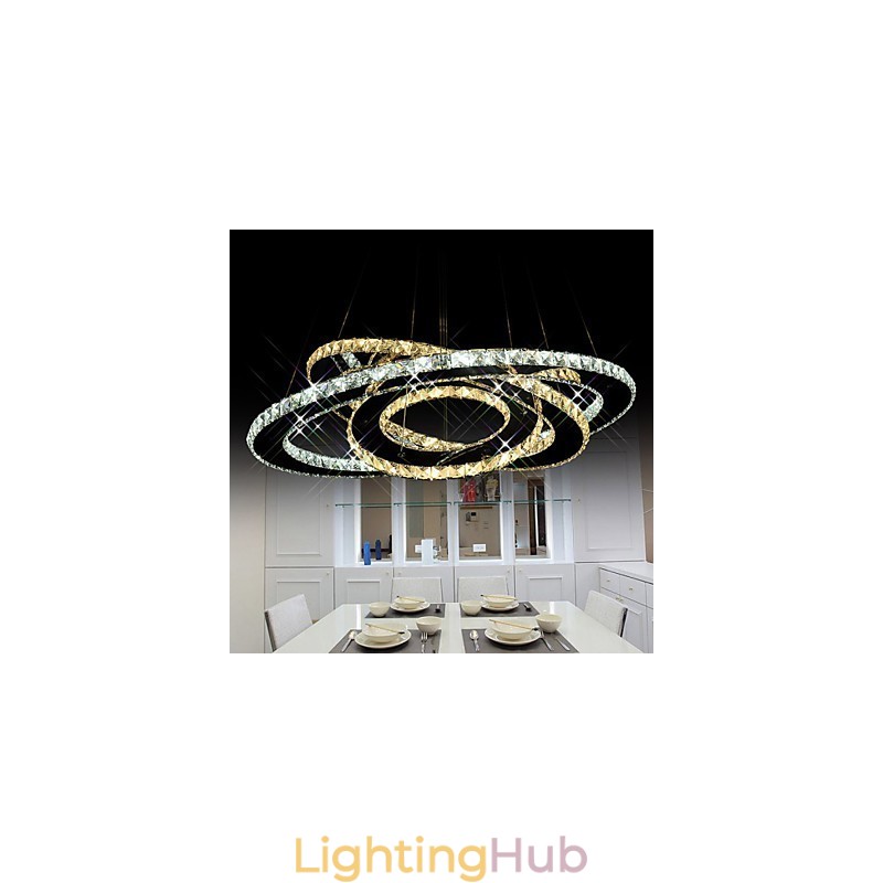 Crystal Pendant Lighting Ceiling Chandelier Light Fixtures with Warm and Cool White 3 rings