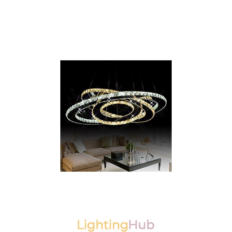 Crystal Pendant Lighting Ceiling Chandelier Light Fixtures with Warm and Cool White 3 rings