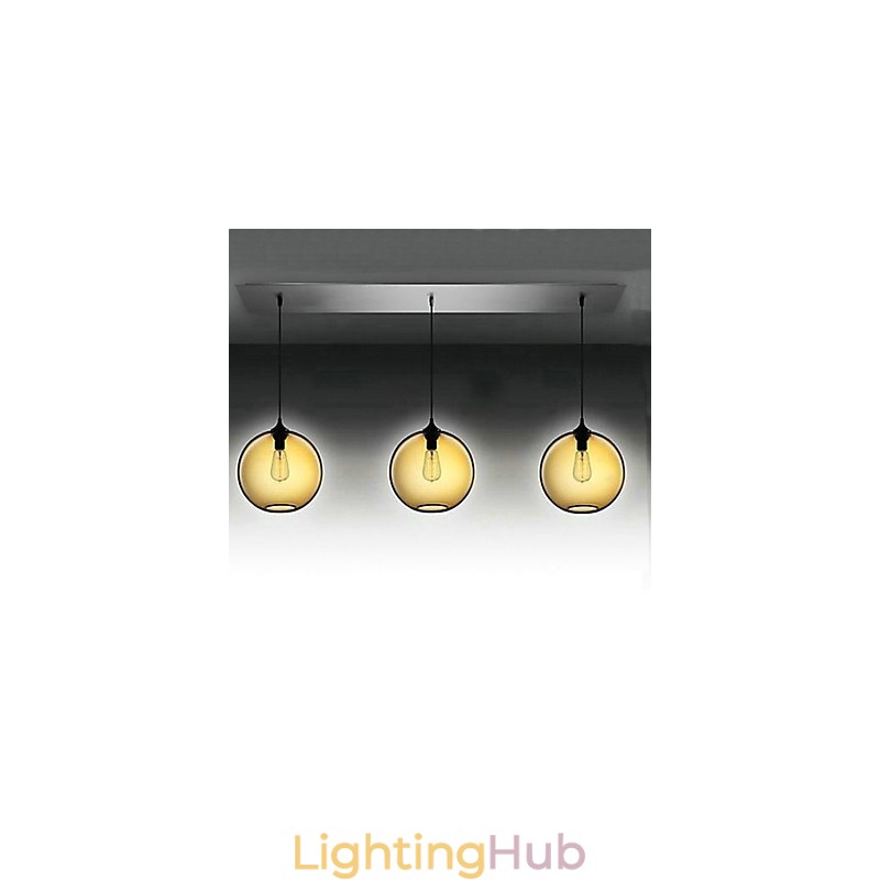 3 Light Modern Glass Pendant Light in Transparent Brown Bubble Design