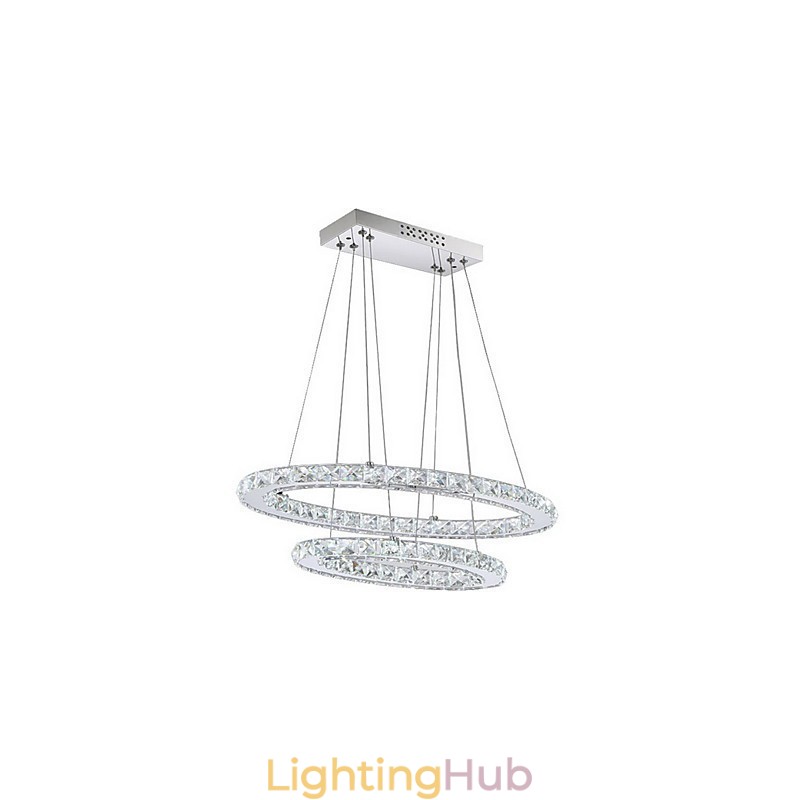 Modern Crystal Pendant Light with Oval Double Ring for