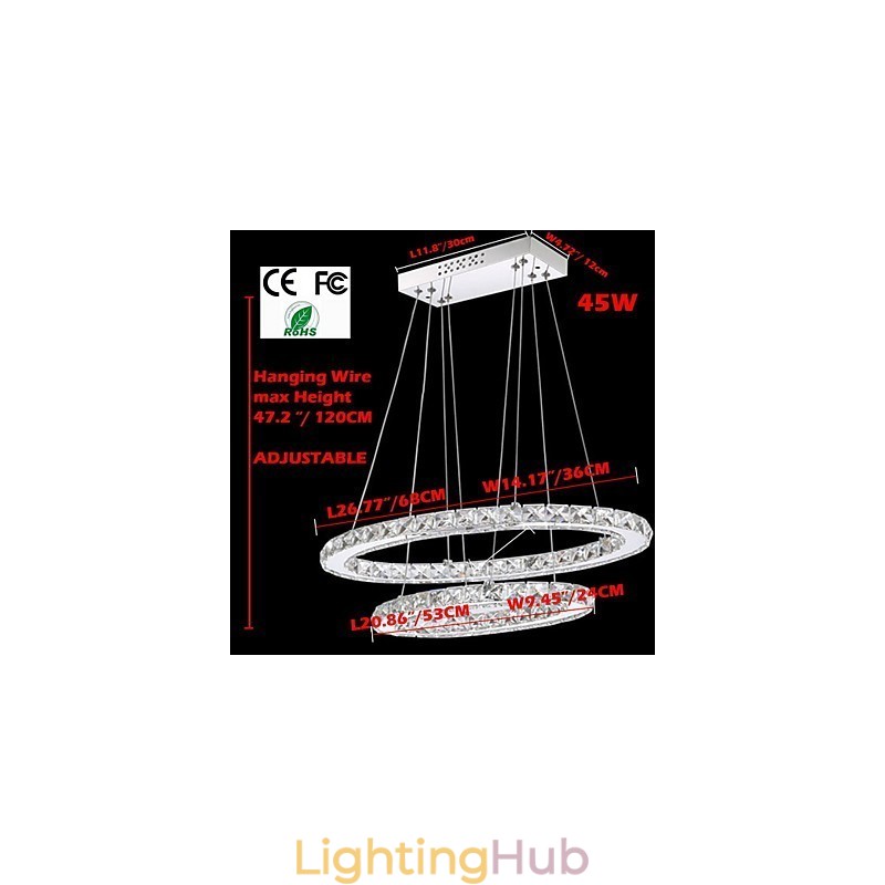 Modern Crystal Pendant Light with Oval Double Ring for