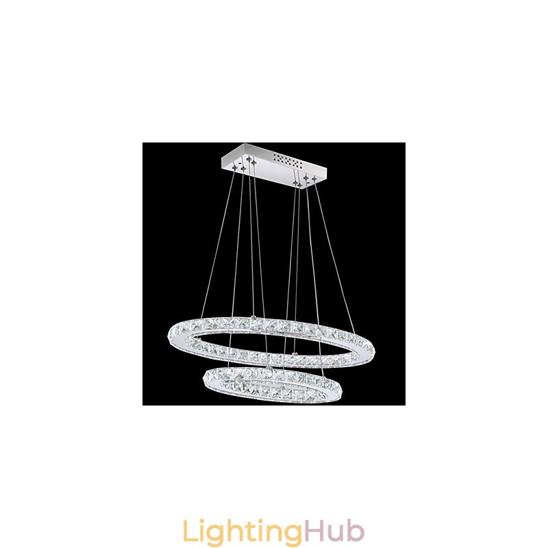 Modern Crystal Pendant Light with Oval Double Ring for