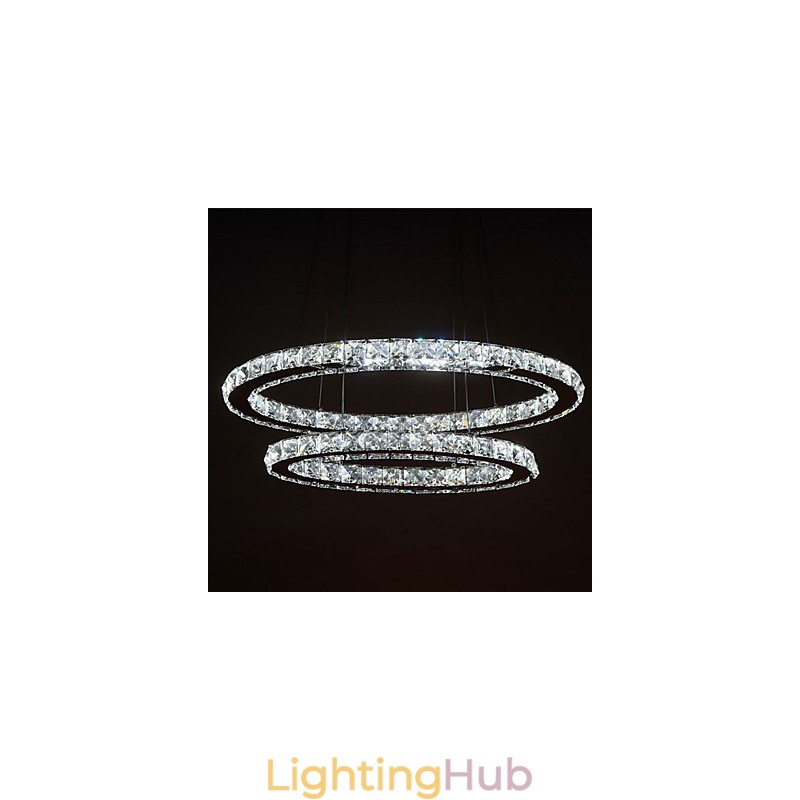 Modern Crystal Pendant Light with Oval Double Ring for