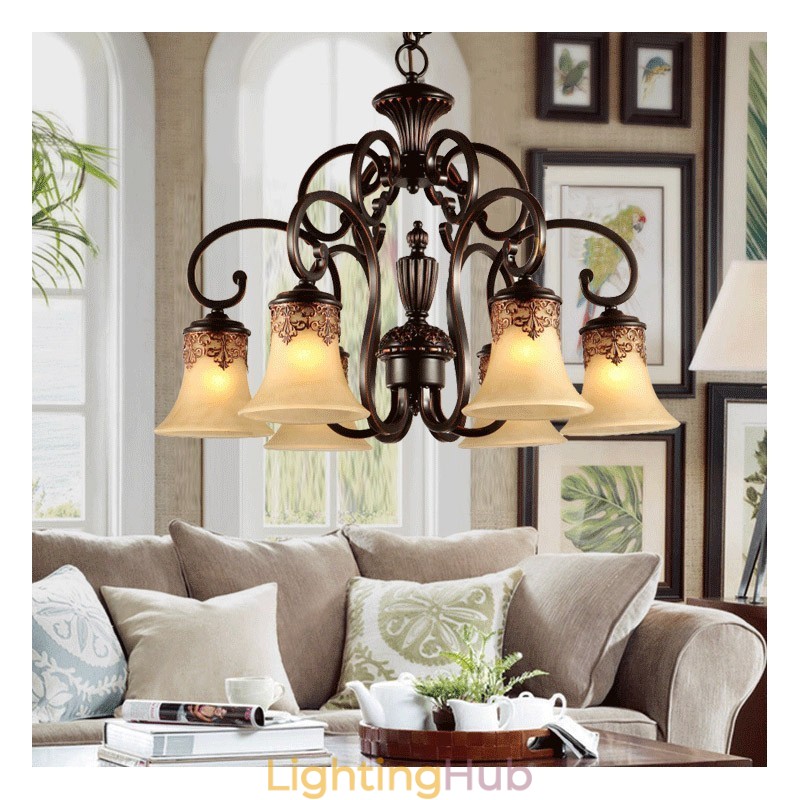 Chandelier Pendant Light 6 Lights Vintage Country Island Metal+Glass