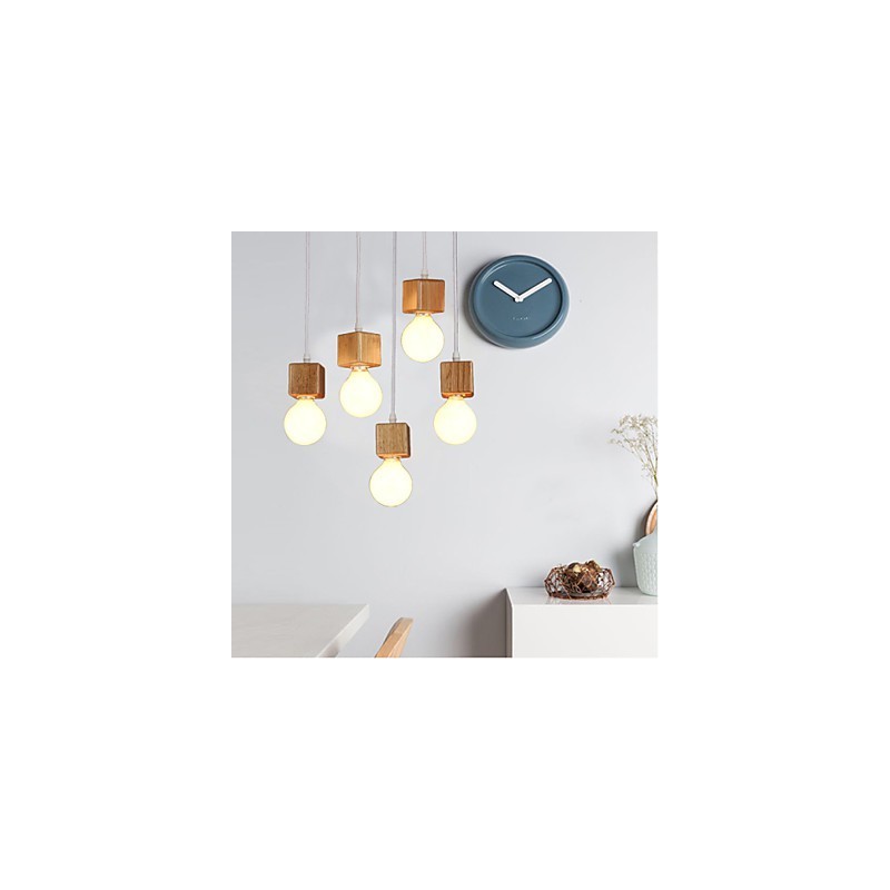 Nordic Solid Wood Square Lamp Holder Sitting Droplight Lamp Light