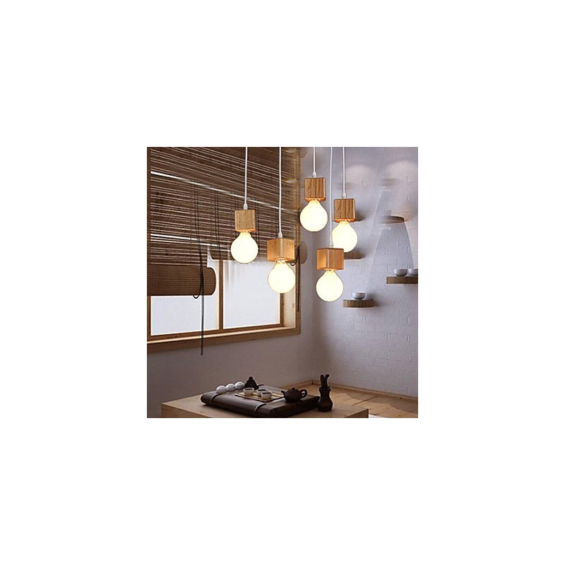 Nordic Solid Wood Square Lamp Holder Sitting Droplight Lamp Light