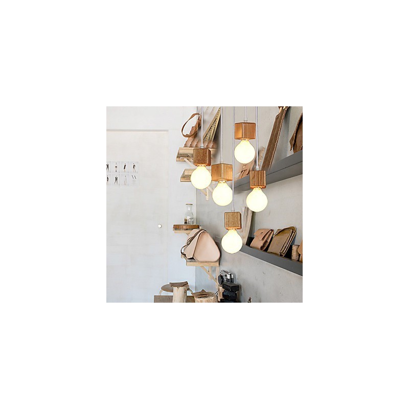 Nordic Solid Wood Square Lamp Holder Sitting Droplight Lamp Light