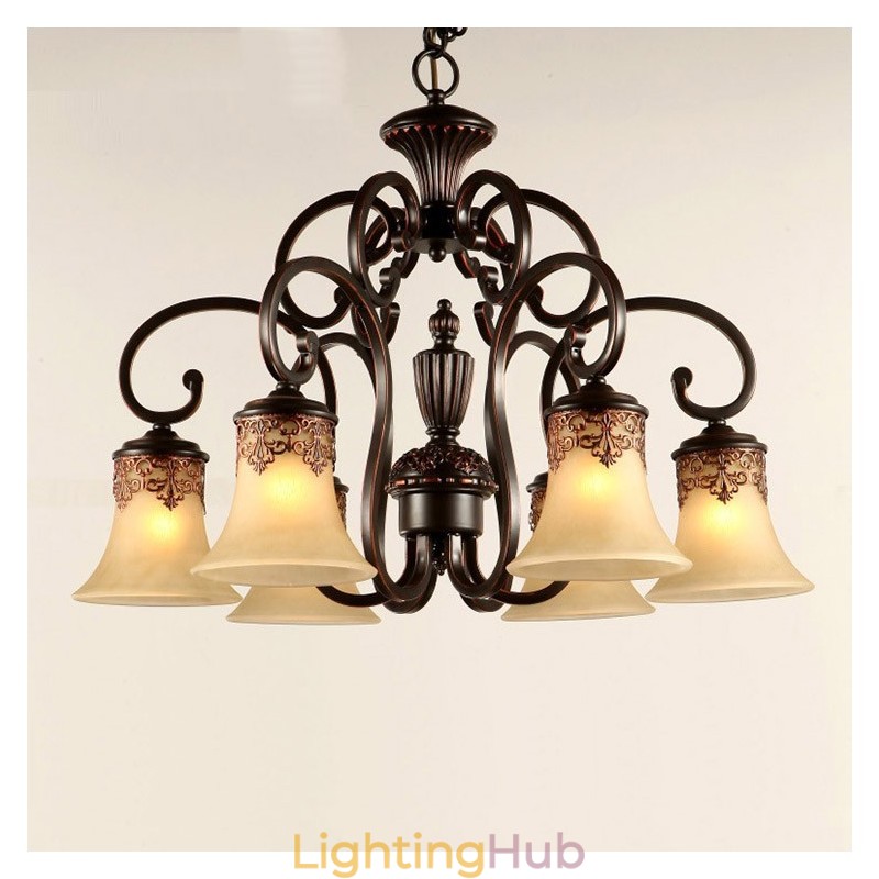 Chandelier Pendant Light 6 Lights Vintage Country Island Metal+Glass