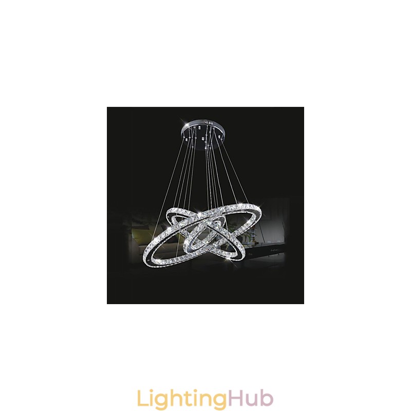Dimmable Circular Pendant Chandelier Lighting Fixtures with K9 Crystal Warm and Cool White with Remote Control