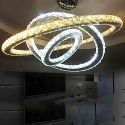 Dimmable Circular Pendant Chandelier Lighting Fixtures with K9 Crystal Warm and Cool White with Remote Control
