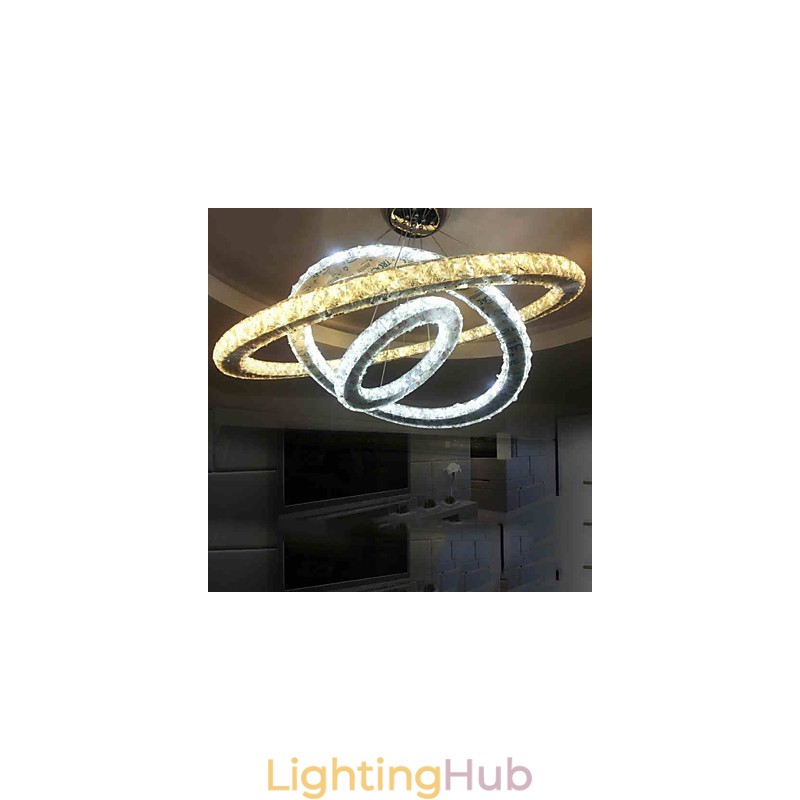 Dimmable Circular Pendant Chandelier Lighting Fixtures with K9 Crystal Warm and Cool White with Remote Control