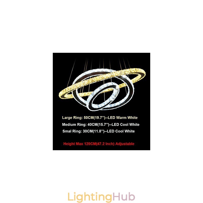 Dimmable Circular Pendant Chandelier Lighting Fixtures with K9 Crystal Warm and Cool White with Remote Control
