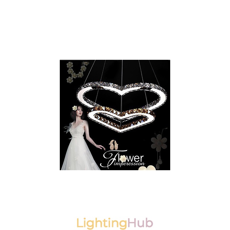 Pendant Lighting Chandelier Light Transparent OR Amber K9 Crystal Double Heart shaped Ceiling Lamps Lights
