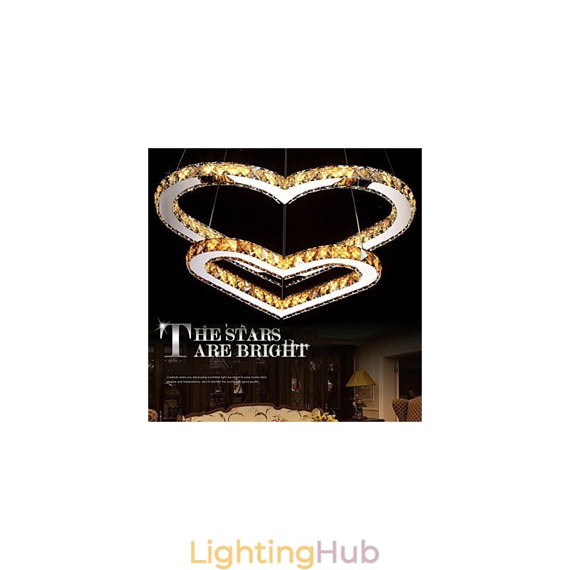 Pendant Lighting Chandelier Light Transparent OR Amber K9 Crystal Double Heart shaped Ceiling Lamps Lights