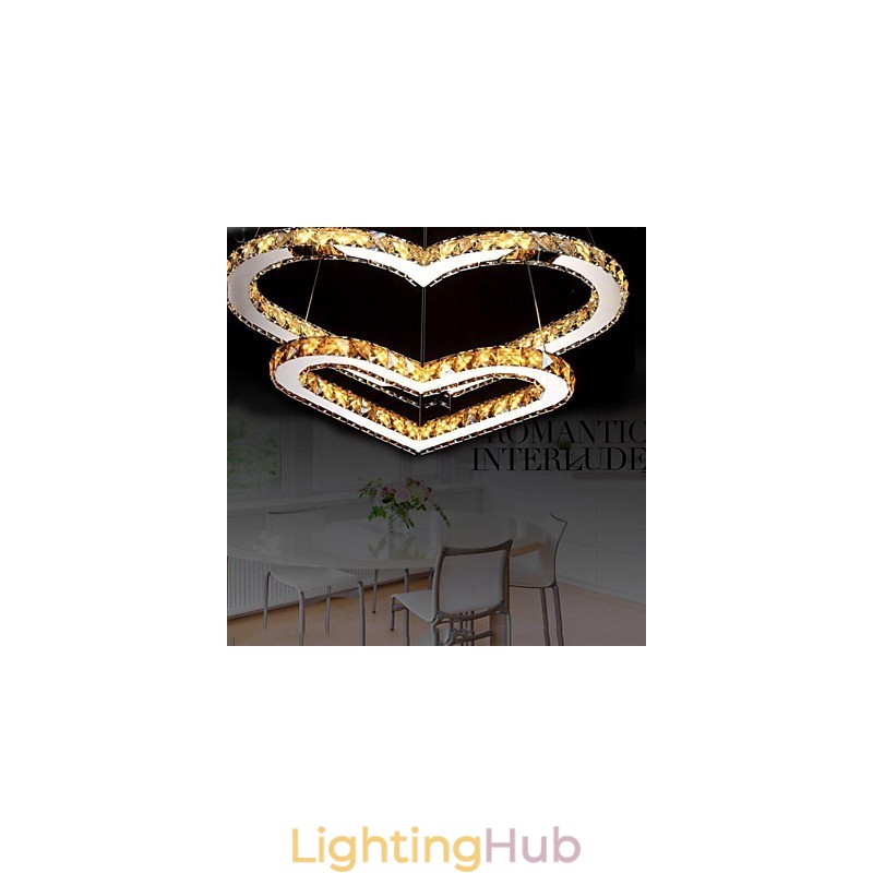 Pendant Lighting Chandelier Light Transparent OR Amber K9 Crystal Double Heart shaped Ceiling Lamps Lights
