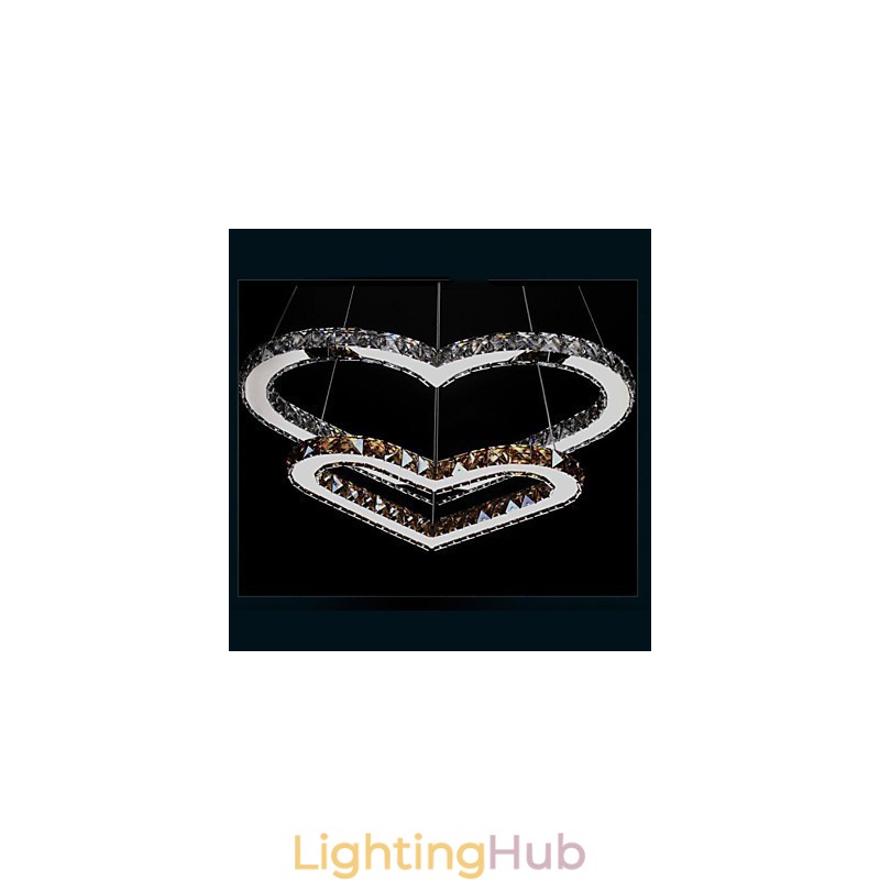 Pendant Lighting Chandelier Light Transparent OR Amber K9 Crystal Double Heart shaped Ceiling Lamps Lights