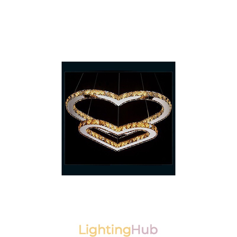 Pendant Lighting Chandelier Light Transparent OR Amber K9 Crystal Double Heart shaped Ceiling Lamps Lights