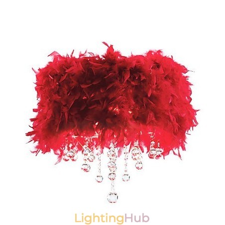 Crystal Pendant Light with 3 Lights in Red Feather Shade Crystal Pendant Light with 3 Lights in Red Feather Shade