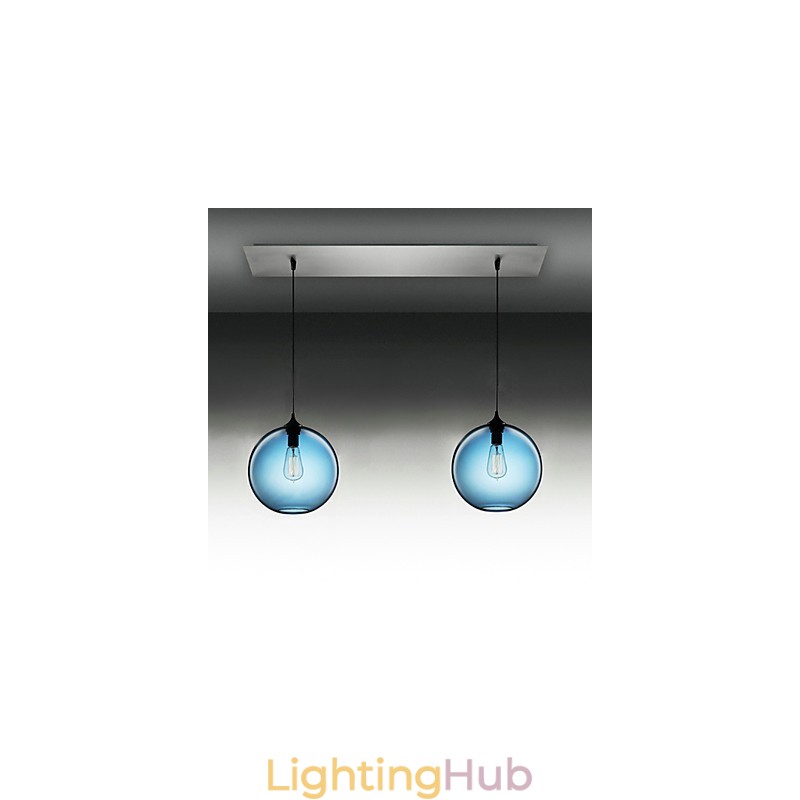 2 Light Modern Glass Pendant Light in Round Blue Bubble Design