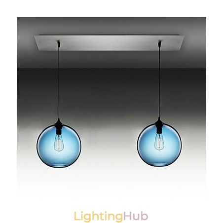 2 Light Modern Glass Pendant Light in Round Blue Bubble Design 2 Light Modern Glass Pendant Light in Round Blue Bubble Design
