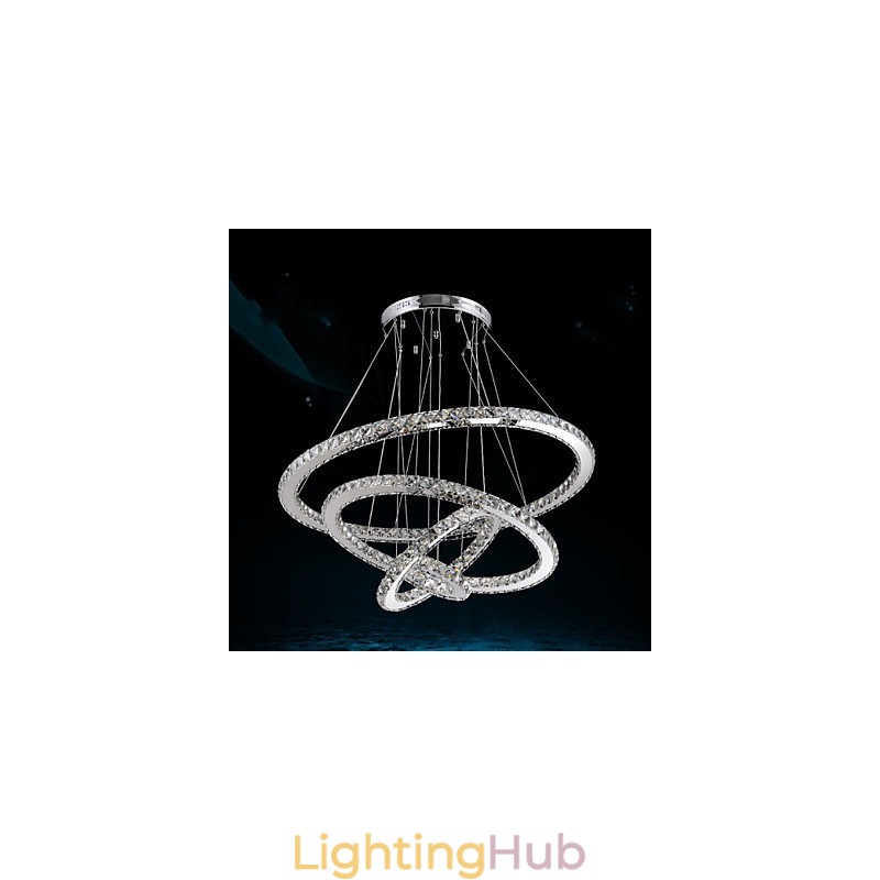 Crystal Pendant Light Ceiling Chandelier K9 Clear Crystal Round 4 Rings Large Ring(Warm White) Other(Cool White)