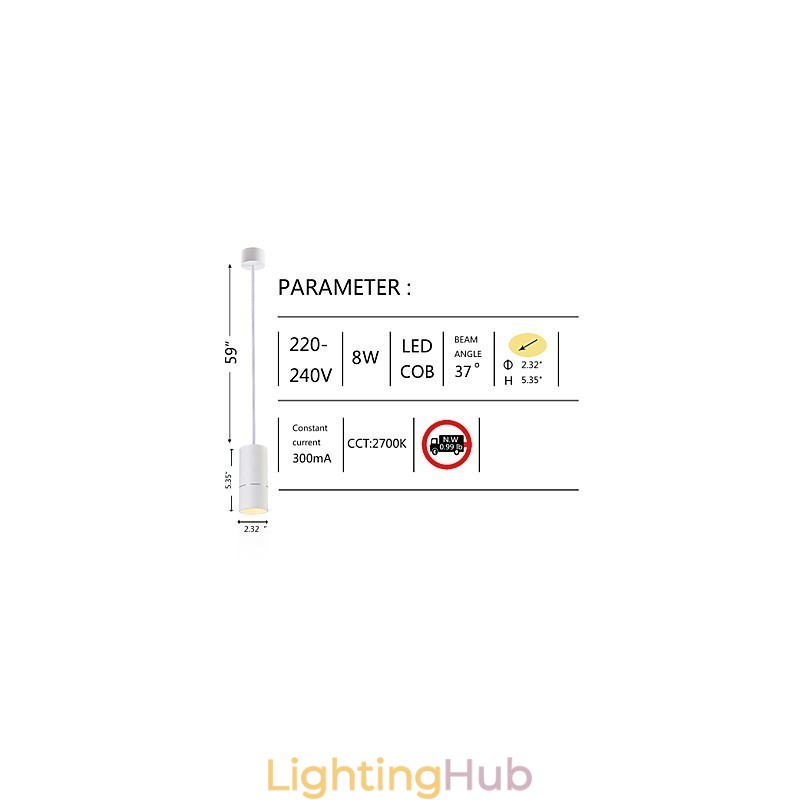 GE 05032 8W 136mm 1 Light Mini Pendant light Powdered White with Aluminium