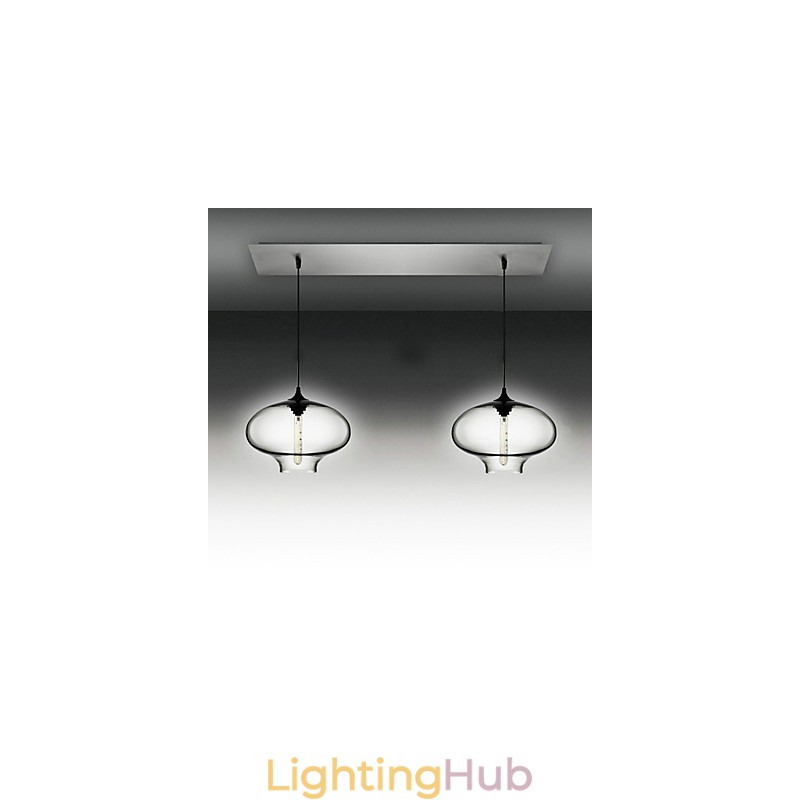 2 Light Modern Glass Pendant Light in Black Bubble Design